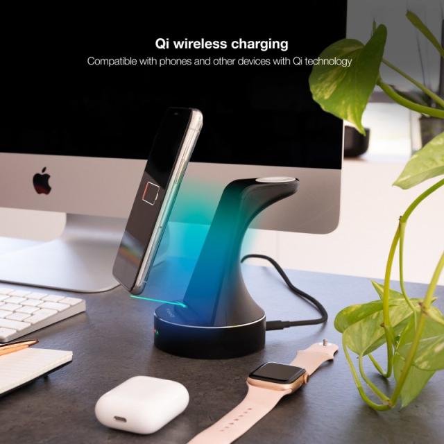 TooQ - Base de Carga Inalámbrica para Apple Watch y iPhone/Smartphone, Negro