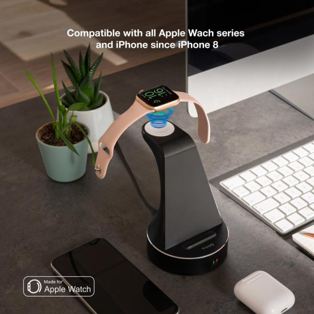 TooQ - Base de Carga Inalámbrica para Apple Watch y iPhone/Smartphone, Negro