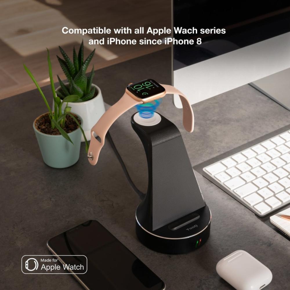 TooQ - Base de Carga Inalámbrica para Apple Watch y iPhone/Smartphone, Negro