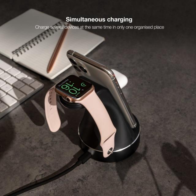 TooQ - Base de Carga Inalámbrica para Apple Watch y iPhone/Smartphone, Negro