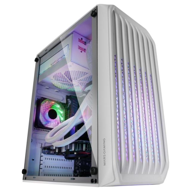 Mars Gaming - MC-S2, Caja PC Compacta Gaming Micro-ATX, 2 Ventiladores FRGB Raibow con Rejilla Frontal, Ventana Lateral - MCS2W