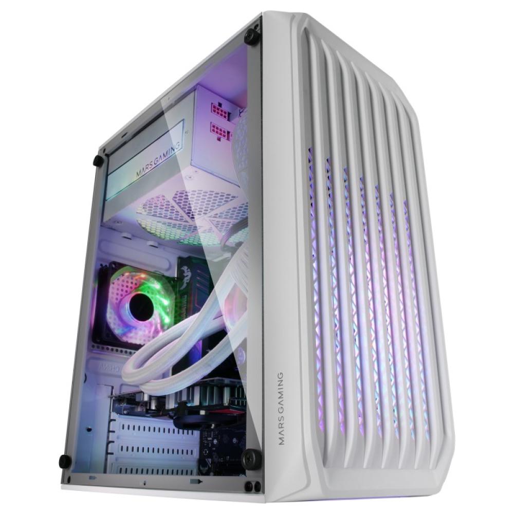 Mars Gaming - MC-S2, Caja PC Compacta Gaming Micro-ATX, 2 Ventiladores FRGB Raibow con Rejilla Frontal, Ventana Lateral - MCS2W