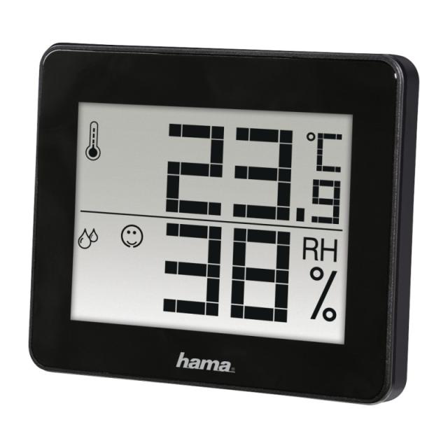 Hama - Termómetro e Higrómetro Digital (Control de humedad y temperatura de interiores, Almacenamiento de datos), Color Negro