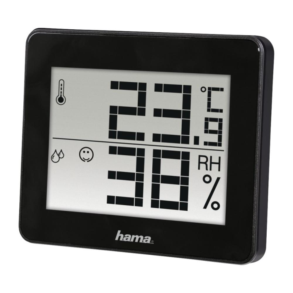 Hama - Termómetro e Higrómetro Digital (Control de humedad y temperatura de interiores, Almacenamiento de datos), Color Negro