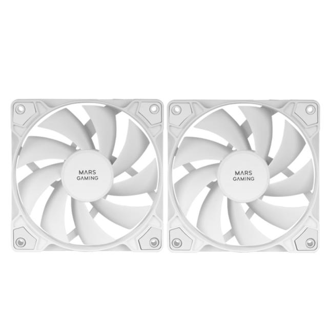 Mars Gaming - MF-PROX2 Blanco, Kit 2 Ventiladores 120mm, Sistema Anti-vibraciones, Ultra-silenciosos, Doble Conexión 3PIN + 4PIN