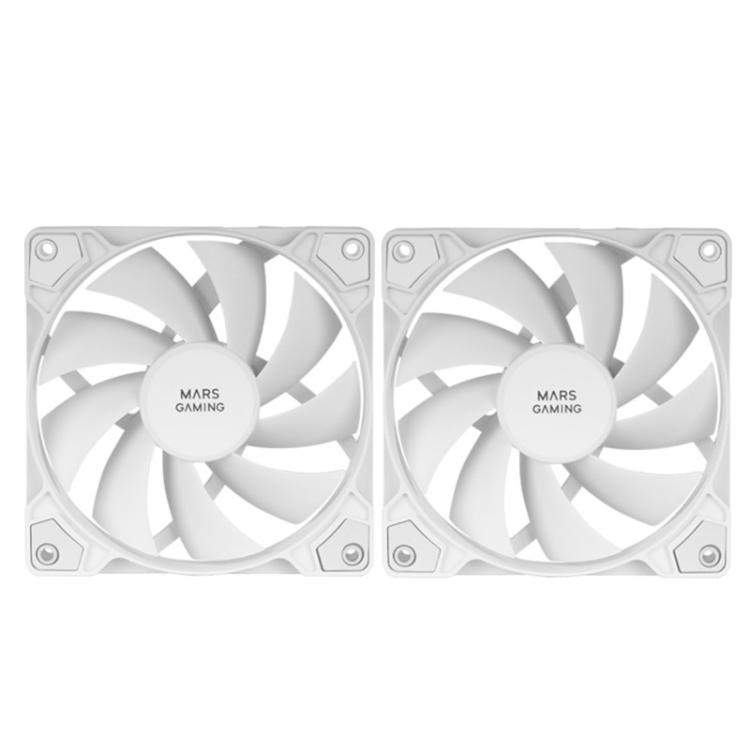 Mars Gaming - MF-PROX2 Blanco, Kit 2 Ventiladores 120mm, Sistema Anti-vibraciones, Ultra-silenciosos, Doble Conexión 3PIN + 4PIN