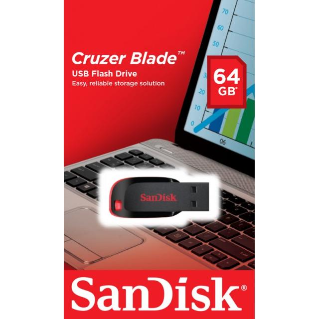 SanDisk - Cruzer Blade unidad flash USB 64 GB USB tipo A 2.0 Negro, Rojo
