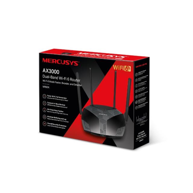 Mercusys - MR80X router inalámbrico Gigabit Ethernet Doble banda (2,4 GHz / 5 GHz) Negro