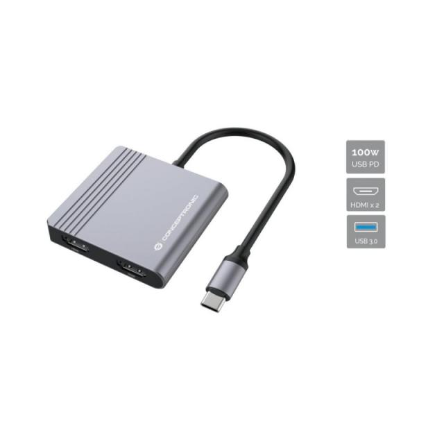 Conceptronic - DONN13G base para portátil y replicador de puertos Alámbrico USB 3.2 Gen 1 (3.1 Gen 1) Type-C Gris