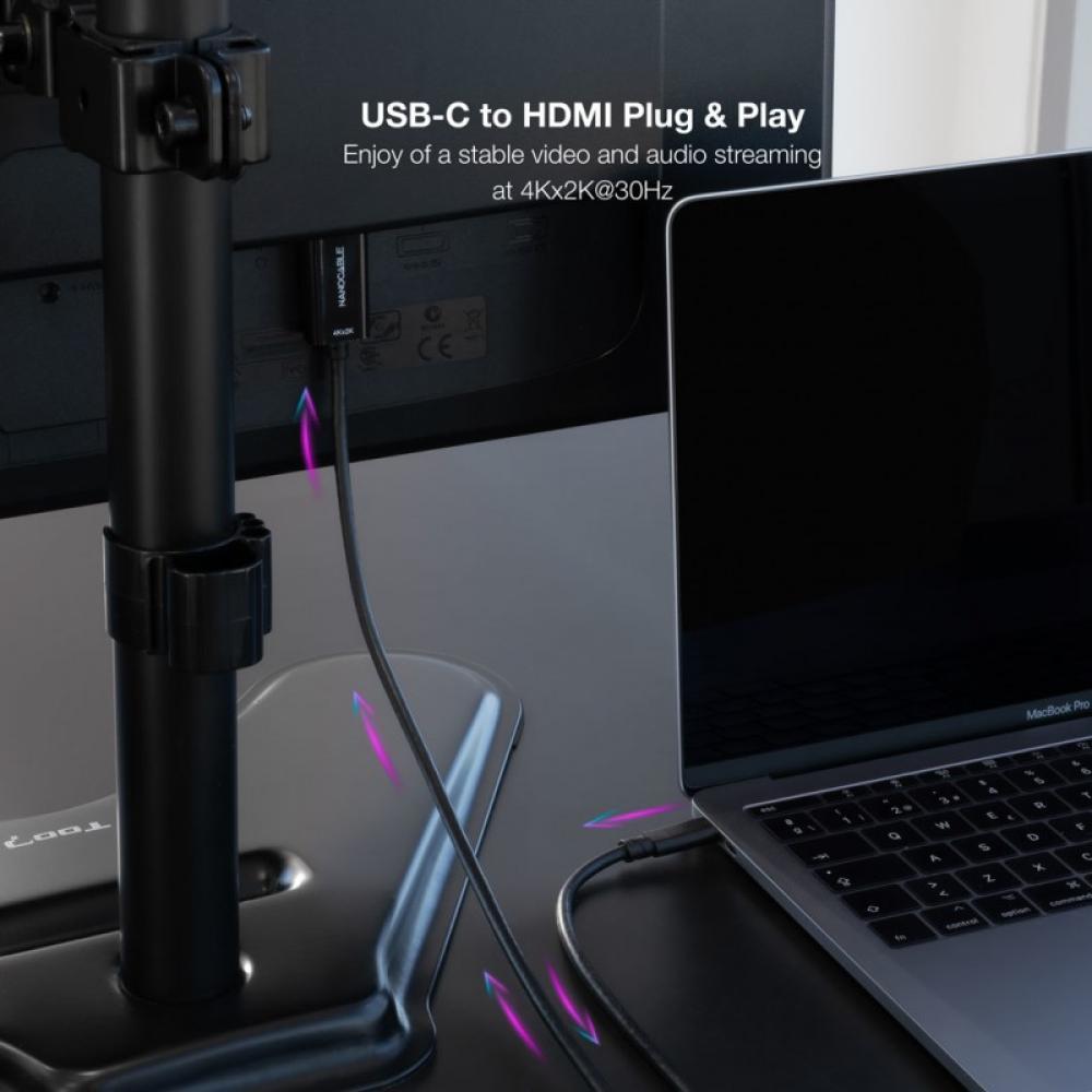 Nanocable - Cable Conversor USB-C a HDMI 1.4 4K@30HZ 1.8 m, Negro