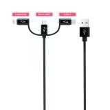 Nanocable - Cable USB 3 en 1 Carga/Datos USB-A a USB-C/Micro USB/Lightning 1 m, Negro