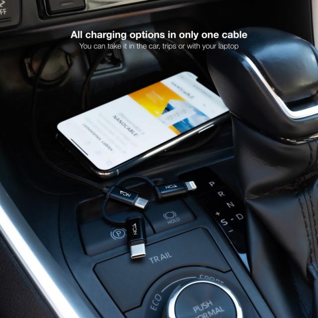 Nanocable - Cable USB 3 en 1 Carga/Datos USB-A a USB-C/Micro USB/Lightning 1 m, Negro