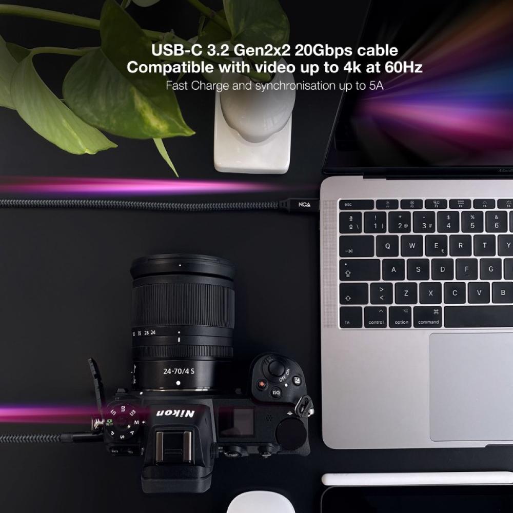 Nanocable - Cable USB 3.2 Gen2x2 20Gbps 5A/100W 4K/60Hz USB-C/M-USB-C/M, Gris/Negro, 2 m