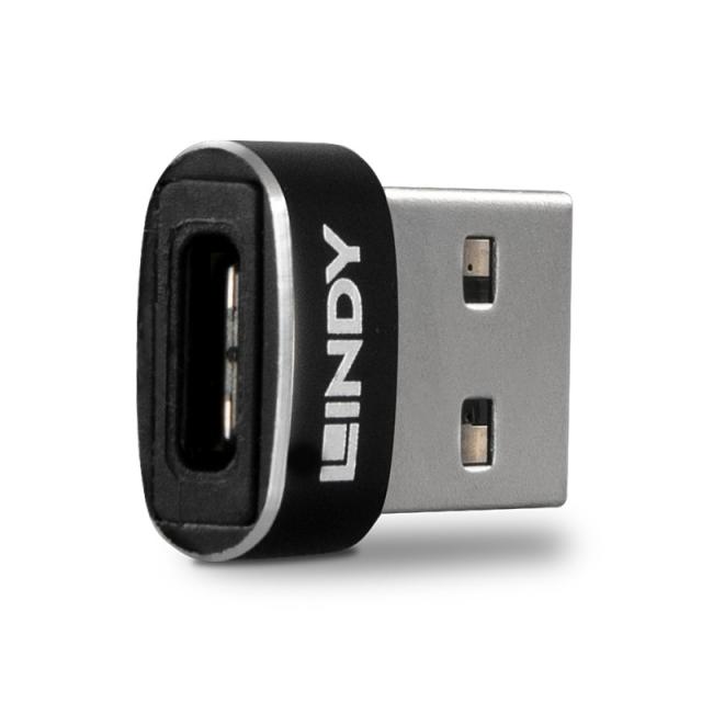 Lindy - 41884 cambiador de género para cable USB Type-A USB Type-C Negro