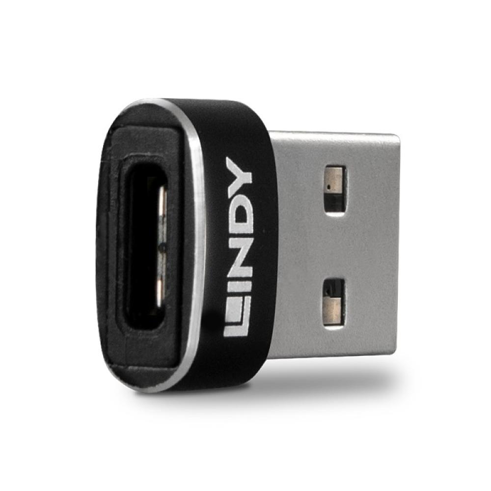 Lindy - 41884 cambiador de género para cable USB Type-A USB Type-C Negro