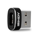 Lindy - 41884 cambiador de género para cable USB Type-A USB Type-C Negro