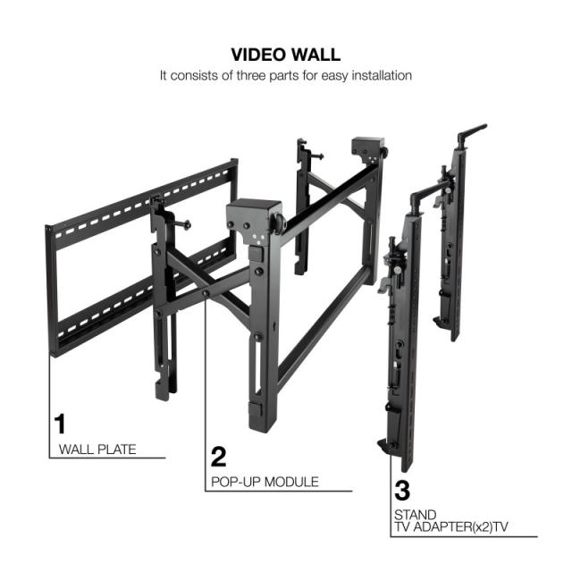 TooQ - Soporte Video Wall de Pared para Pantalla 45”- 70”, Negro - TQVW4570T