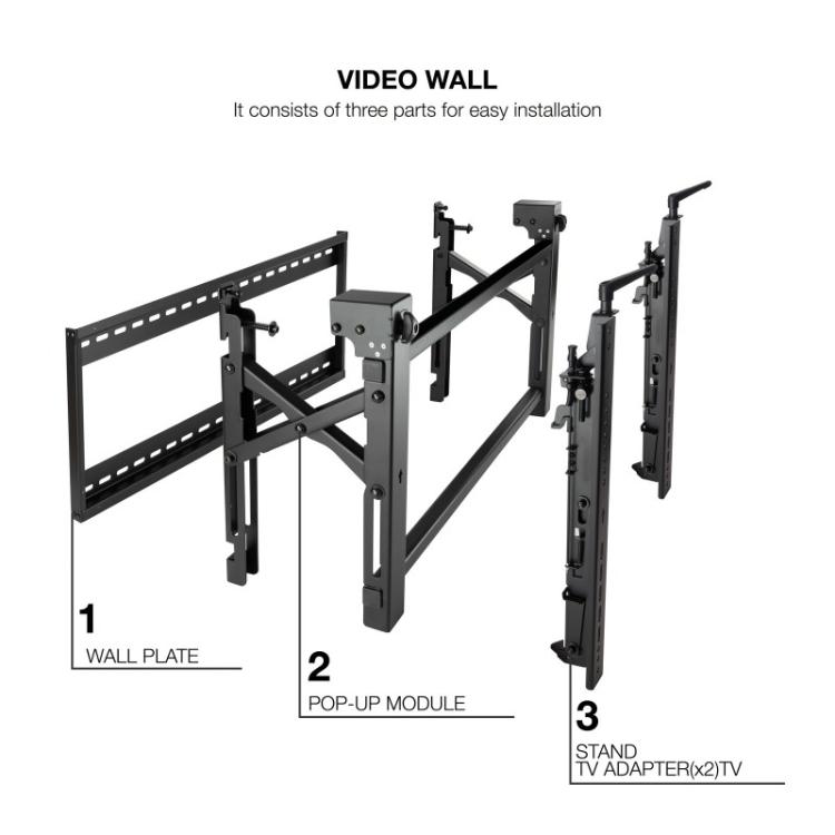 TooQ - Soporte Video Wall de Pared para Pantalla 45”- 70”, Negro - TQVW4570T
