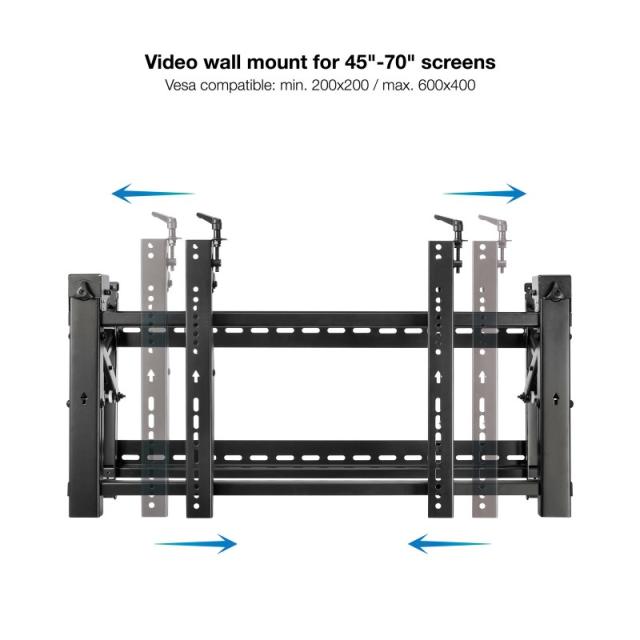 TooQ - Soporte Video Wall de Pared para Pantalla 45”- 70”, Negro - TQVW4570T