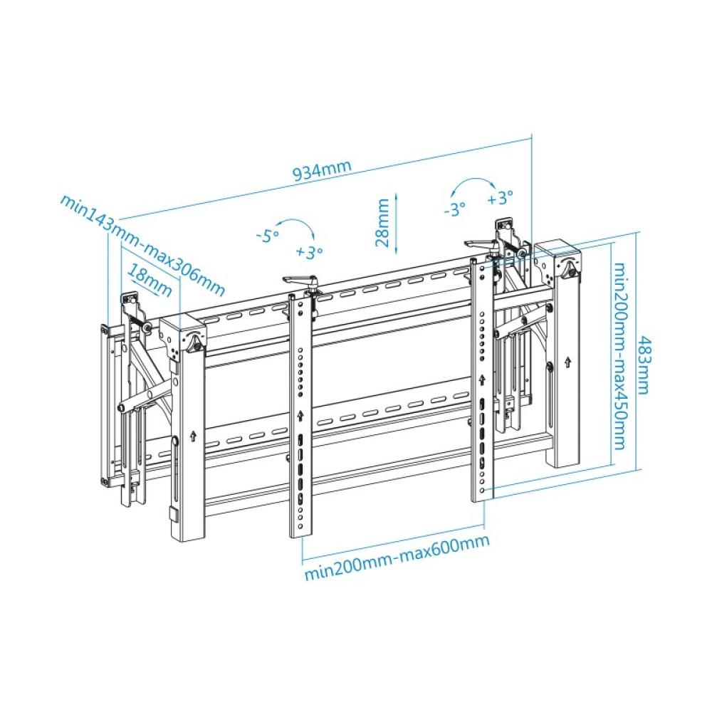 TooQ - Soporte Video Wall de Pared para Pantalla 45”- 70”, Negro - TQVW4570T