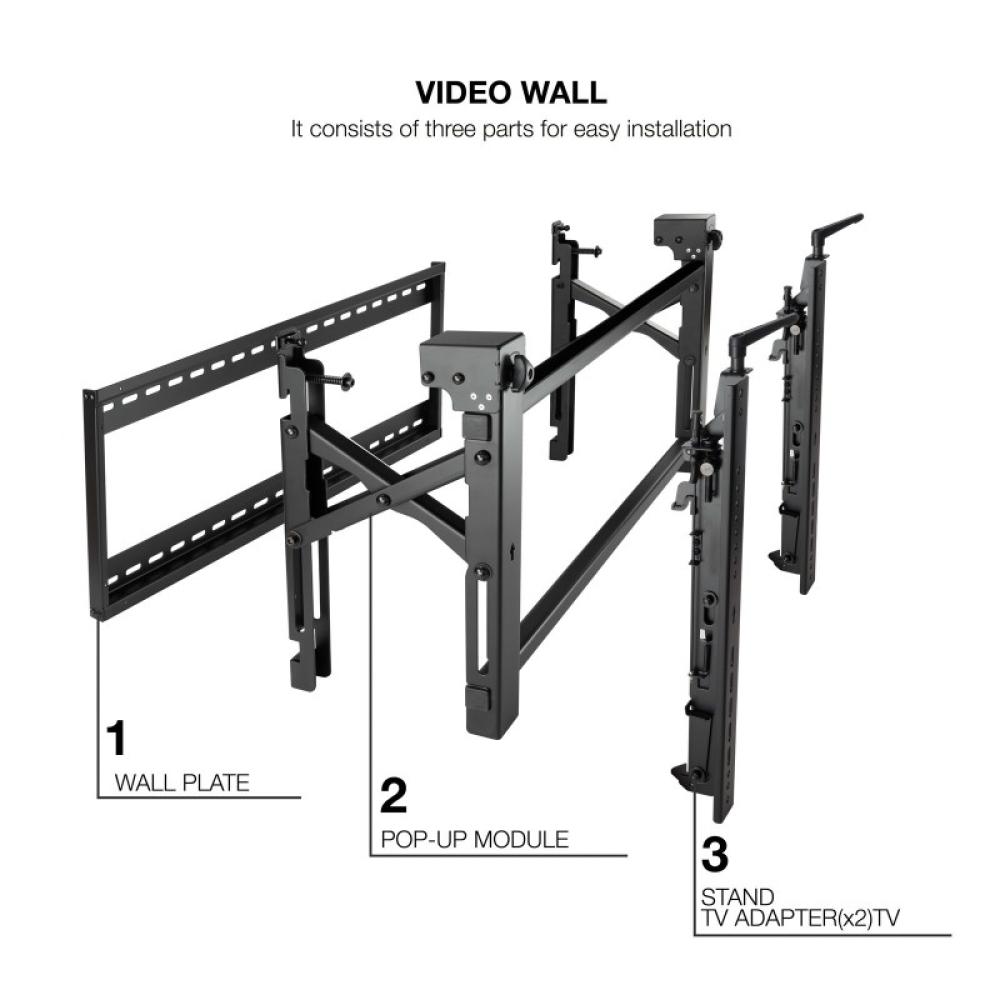 TooQ - Soporte Video Wall de Pared para Pantalla 45”- 70”, Negro - TQVW5470T