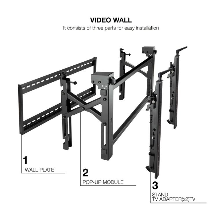 TooQ - Soporte Video Wall de Pared para Pantalla 45”- 70”, Negro - TQVW5470T