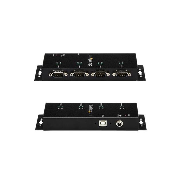 StarTech.com - Concentrador Adaptador USB a Serie RS232 DB9 4 Puertos – Riel DIN Industrial y Montaje en Pared
