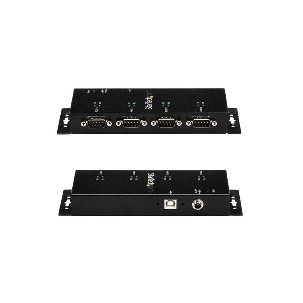 StarTech.com - Concentrador Adaptador USB a Serie RS232 DB9 4 Puertos – Riel DIN Industrial y Montaje en Pared