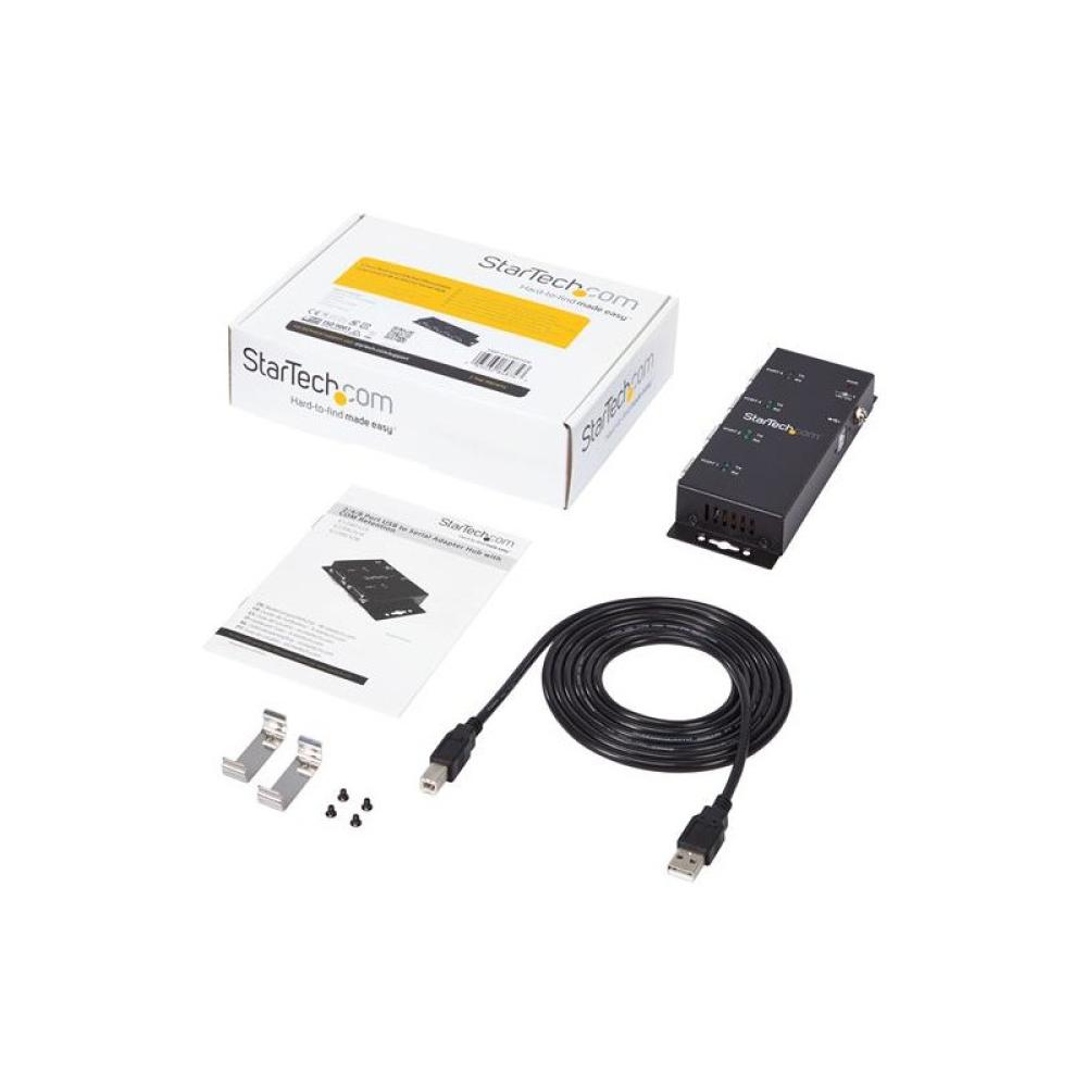 StarTech.com - Concentrador Adaptador USB a Serie RS232 DB9 4 Puertos – Riel DIN Industrial y Montaje en Pared