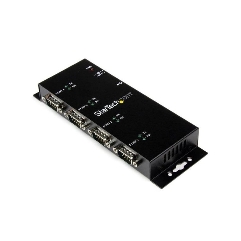 StarTech.com - Concentrador Adaptador USB a Serie RS232 DB9 4 Puertos – Riel DIN Industrial y Montaje en Pared