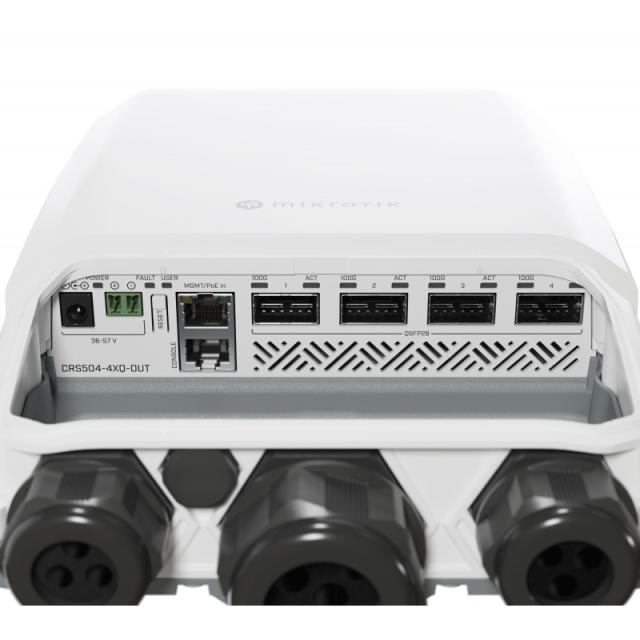 Mikrotik - CRS504-4XQ-OUT switch Gestionado L3 Fast Ethernet (10/100) Energía sobre Ethernet (PoE) 1U Blanco