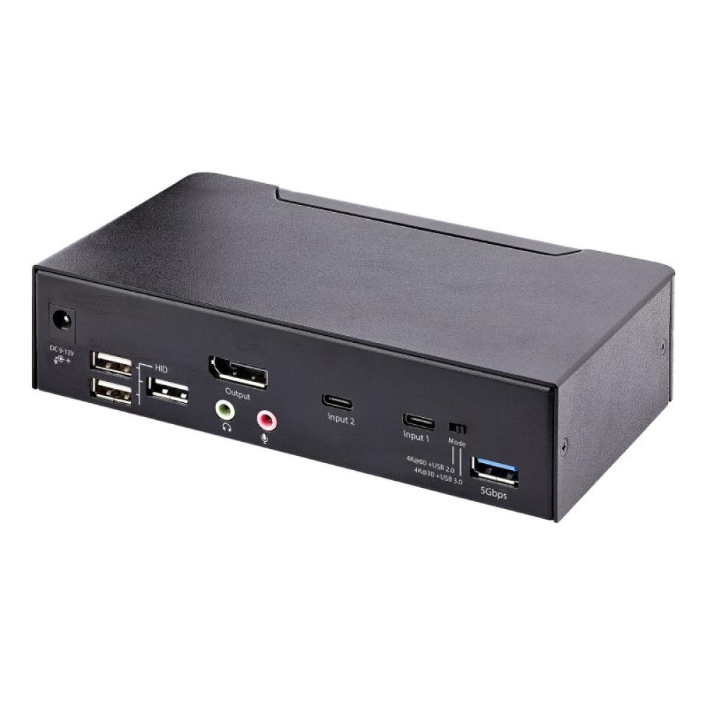 StarTech.com - Switch Conmutador KVM USB C Tipo C, KVM de 2 puertos DisplayPort con Vídeo UHD HDR de 4K 60Hz, Audio de 3,5mm, Hu