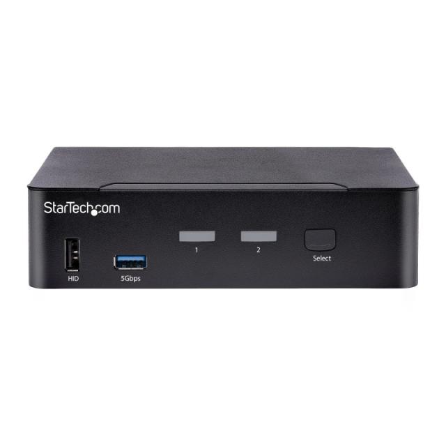StarTech.com - Switch Conmutador KVM USB C Tipo C, KVM de 2 puertos DisplayPort con Vídeo UHD HDR de 4K 60Hz, Audio de 3,5mm, Hu