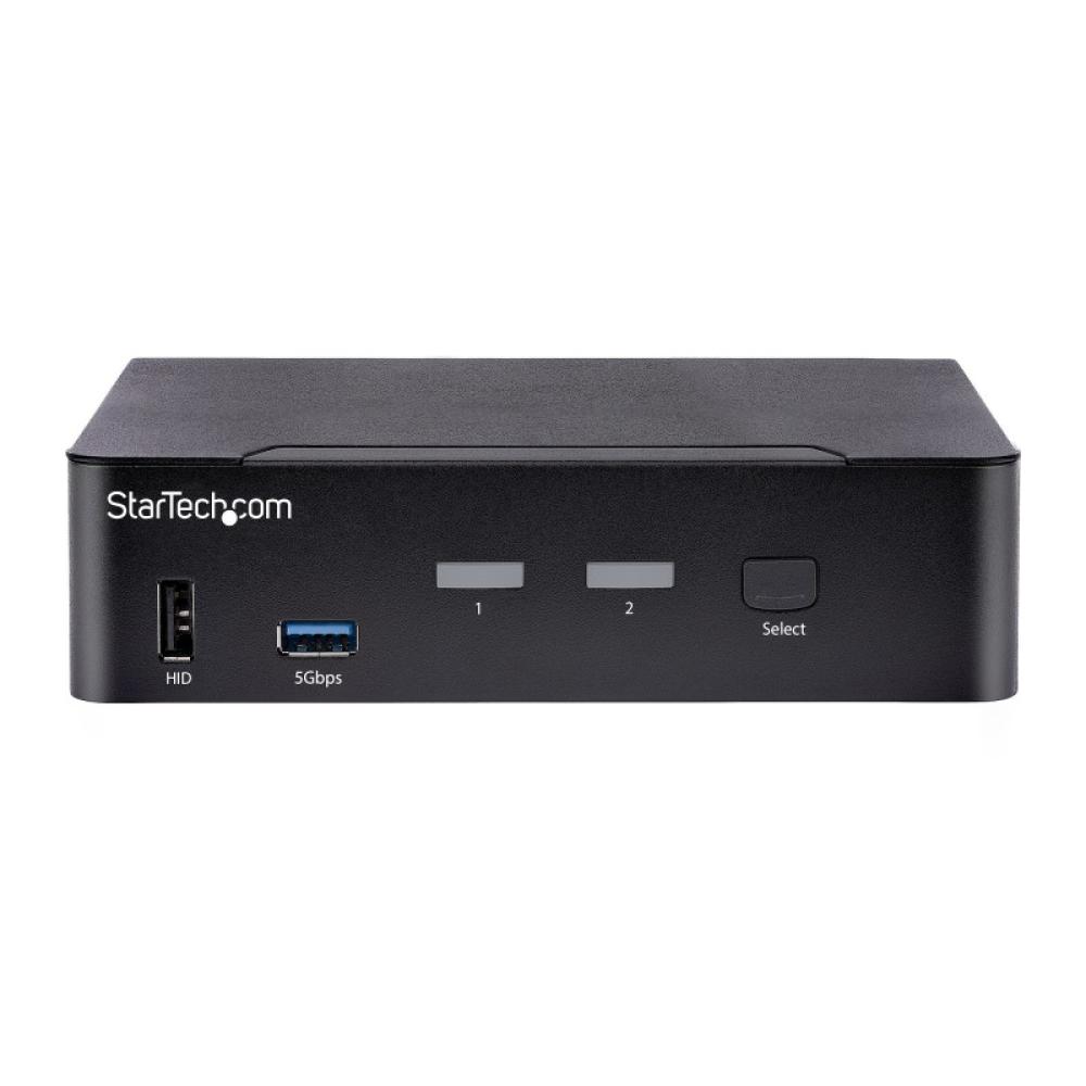 StarTech.com - Switch Conmutador KVM USB C Tipo C, KVM de 2 puertos DisplayPort con Vídeo UHD HDR de 4K 60Hz, Audio de 3,5mm, Hu