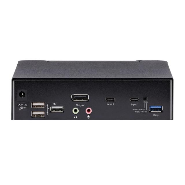 StarTech.com - Switch Conmutador KVM USB C Tipo C, KVM de 2 puertos DisplayPort con Vídeo UHD HDR de 4K 60Hz, Audio de 3,5mm, Hu