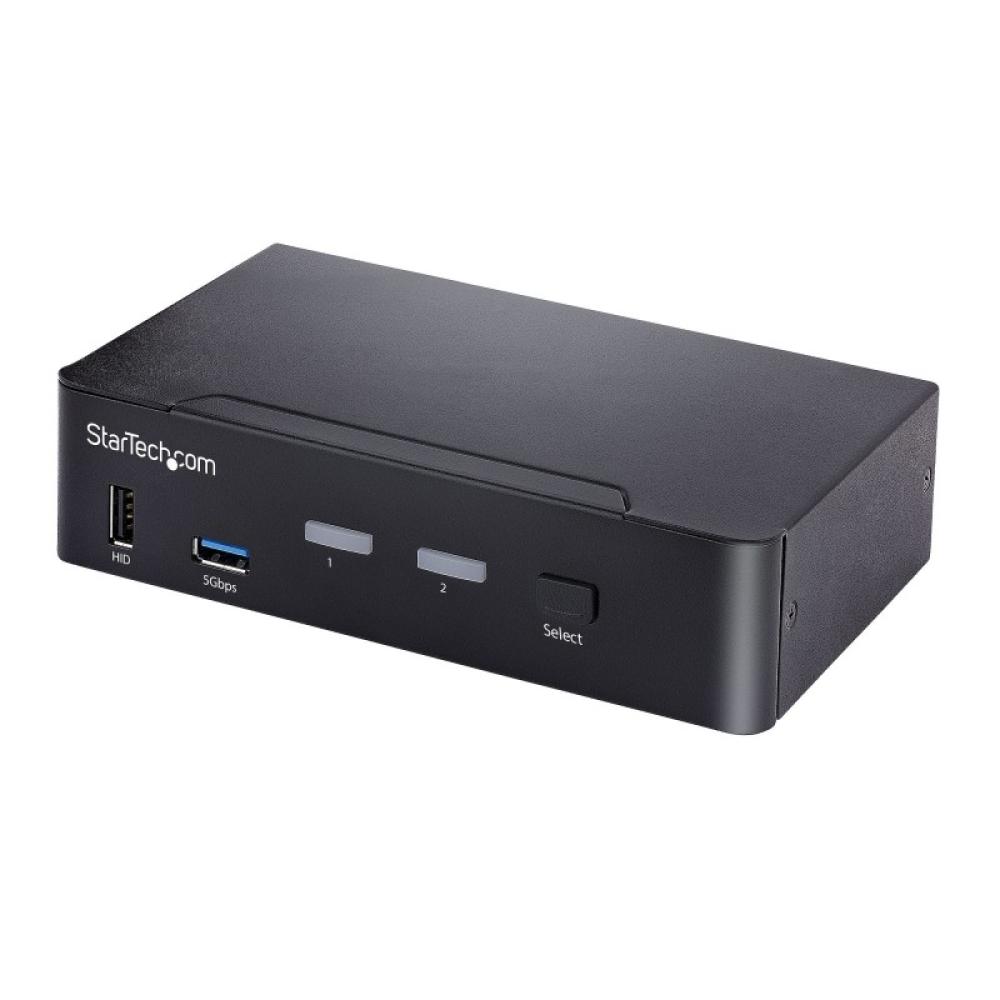 StarTech.com - Switch Conmutador KVM USB C Tipo C, KVM de 2 puertos DisplayPort con Vídeo UHD HDR de 4K 60Hz, Audio de 3,5mm, Hu