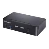 StarTech.com - Switch Conmutador KVM USB C Tipo C, KVM de 2 puertos DisplayPort con Vídeo UHD HDR de 4K 60Hz, Audio de 3,5mm, Hu