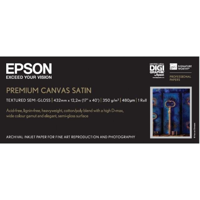 Epson - Rollo de Premium Canvas Satin, 17" x 12.2m, 350g/m²
