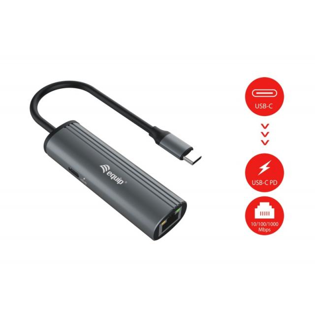Equip - Adaptador USB-C a red Gigabit RJ45 + 100W USB PD