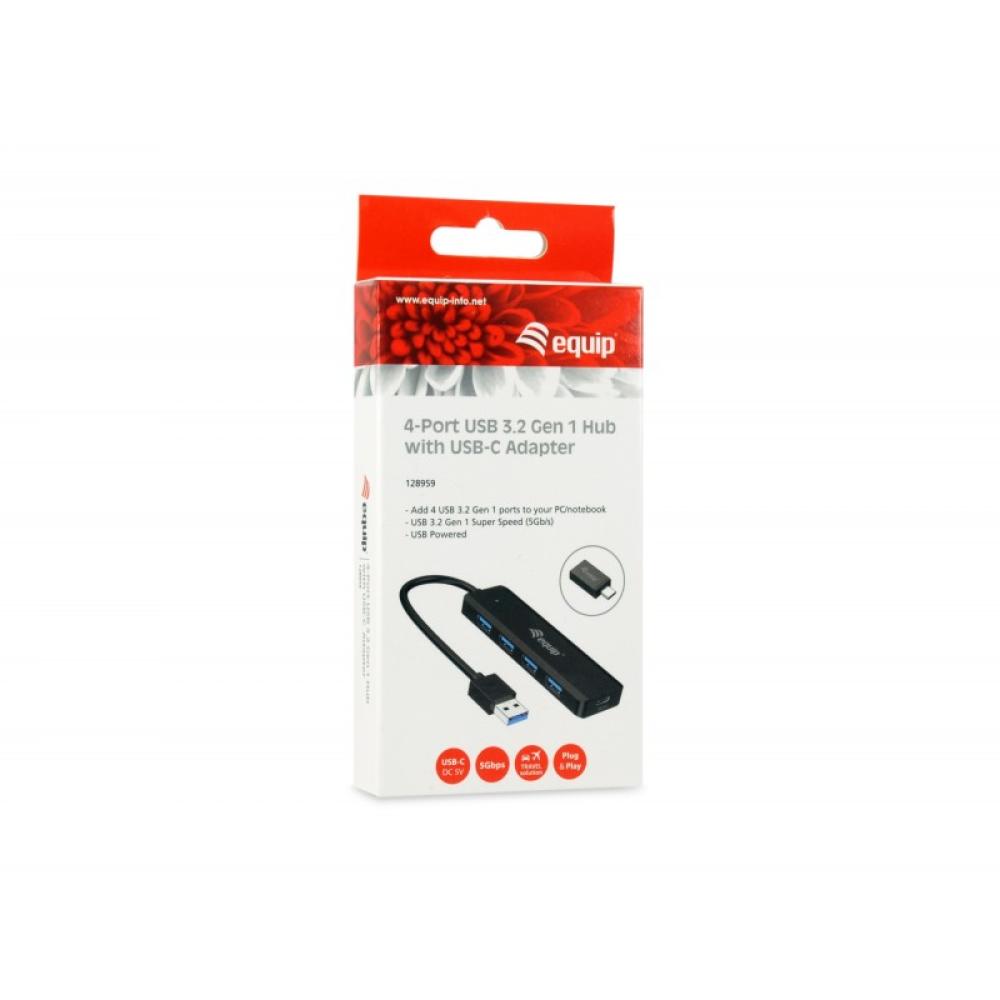 Equip - 128959 hub de interfaz USB 3.2 Gen 1 (3.1 Gen 1) Type-A 5000 Mbit/s Negro