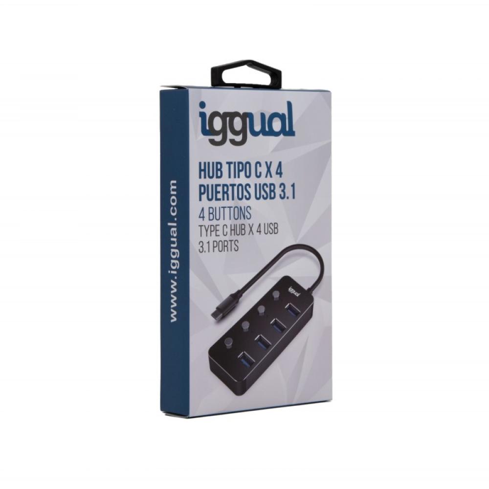 iggual - Hub tipo C x 4 puertos USB 3.1 4BUTTONS