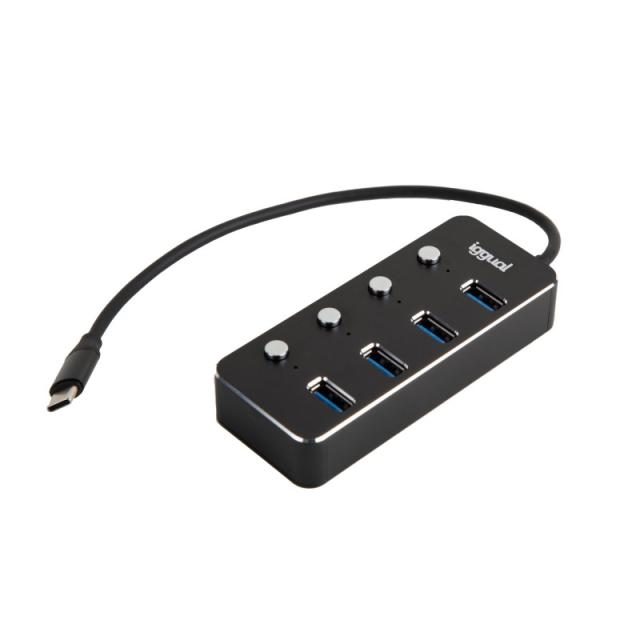 iggual - Hub tipo C x 4 puertos USB 3.1 4BUTTONS