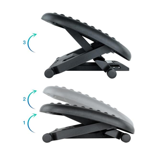 TooQ - Reposapiés Ajustable en Altura e Inclinación ''Confort'', Negro