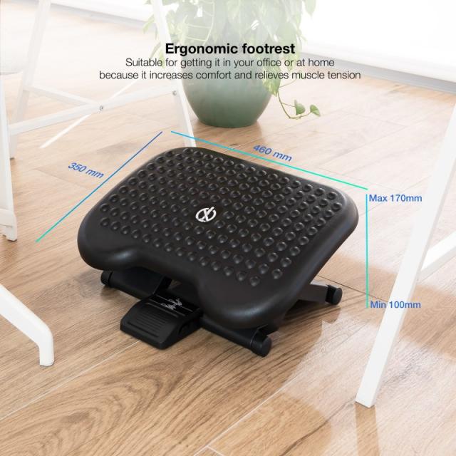 TooQ - Reposapiés Ajustable en Altura e Inclinación ''Confort'', Negro