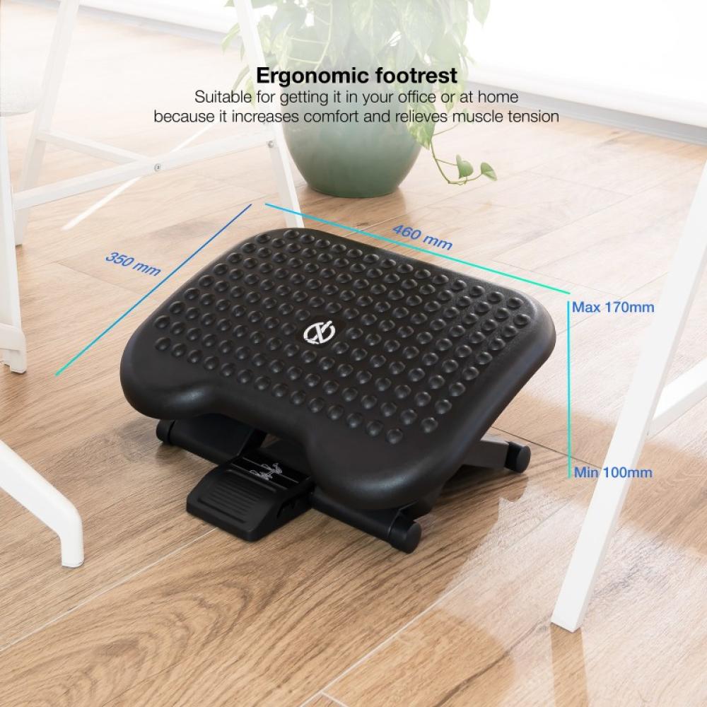 TooQ - Reposapiés Ajustable en Altura e Inclinación ''Confort'', Negro