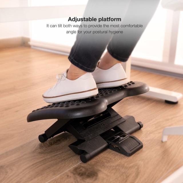 TooQ - Reposapiés Ajustable en Altura e Inclinación ''Confort'', Negro