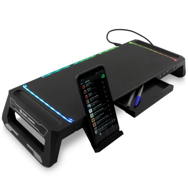 Deep Gaming - DEEPGAMING SOPORTE PARA MONITOR CON HUB 4USB + ILUMINACION RGB