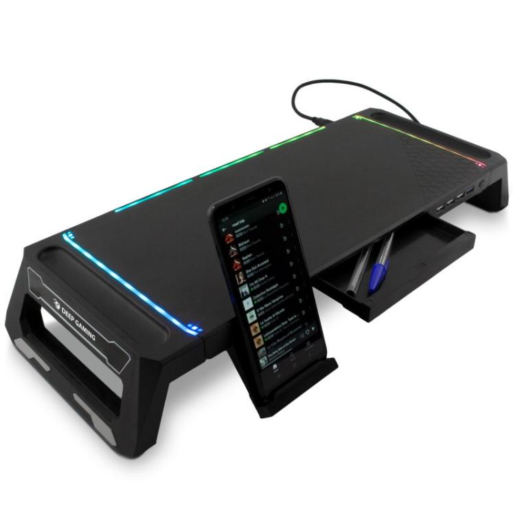 Deep Gaming - DEEPGAMING SOPORTE PARA MONITOR CON HUB 4USB + ILUMINACION RGB