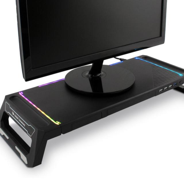 Deep Gaming - DEEPGAMING SOPORTE PARA MONITOR CON HUB 4USB + ILUMINACION RGB