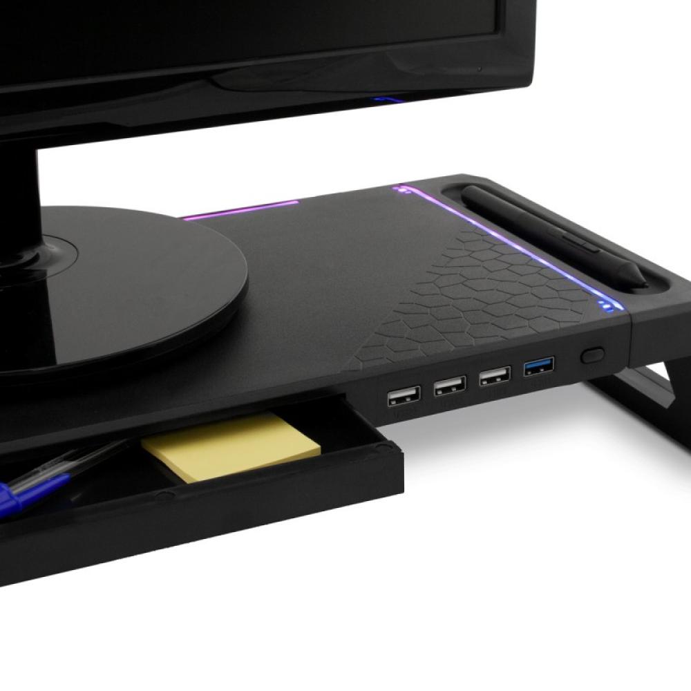 Deep Gaming - DEEPGAMING SOPORTE PARA MONITOR CON HUB 4USB + ILUMINACION RGB